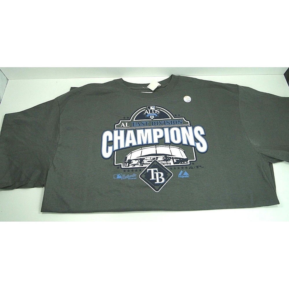 Majestic Tampa Bay Rays 2010 AL East Champions Mens T-Shirt Gray Size XL NWT